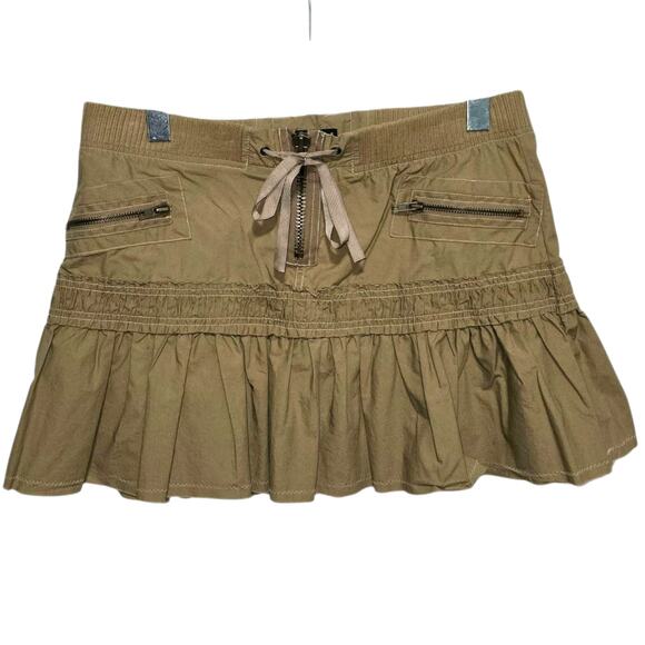 Vintage Y2K Wet Seal Cargo Mini Skirt Corset Back Pockets Zippers Tan Cotton M - Picture 1 of 8